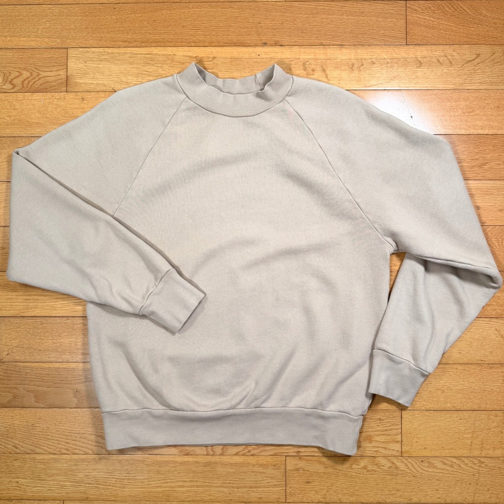 LES TIEN Mens Medium Heavyweight Mock Neck Raglan Crewneck Sweatshirt‎ Beige